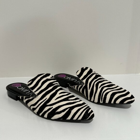 Calvin Klein NWOT Calf Hair Zebra Mules Size 8.5 - Picture 1 of 7